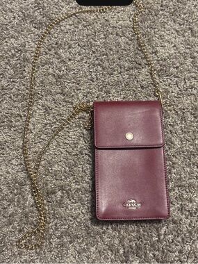 Coach Burgundy Crossbody Phone Pouch with Gold Chain
